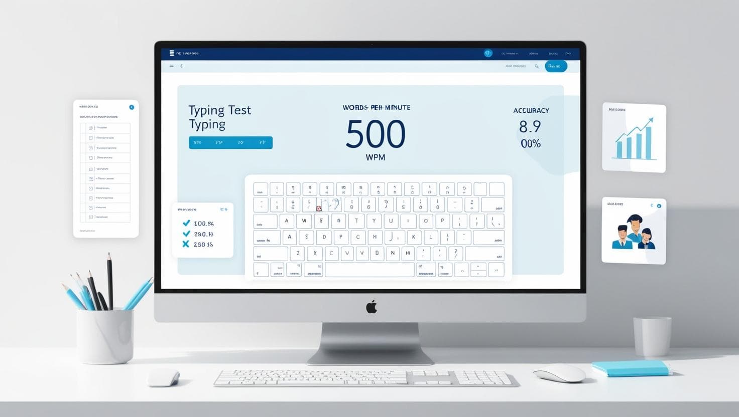 Multi-device typing test compatibility showing mobile, tablet and desktop access