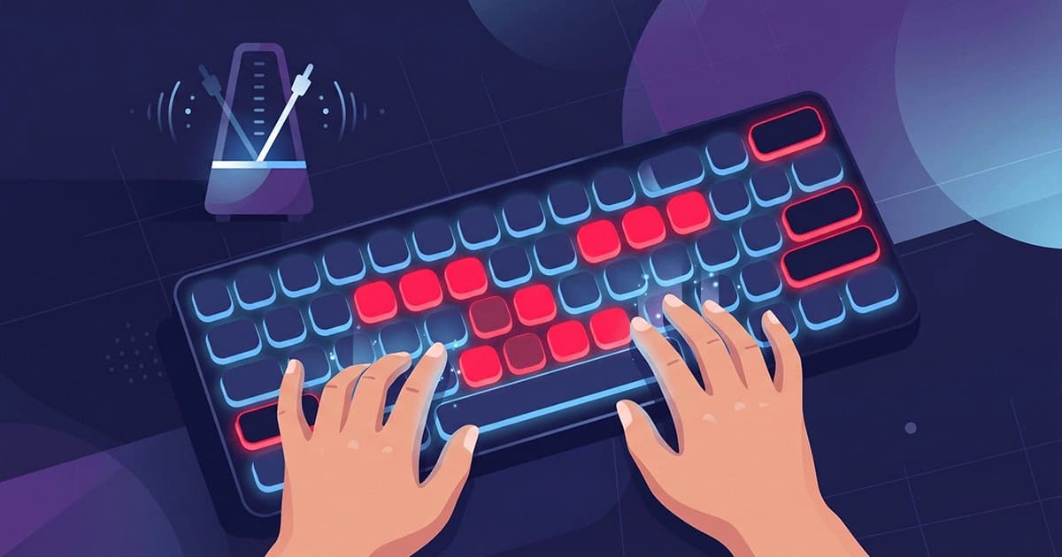 Illustration of common typing mistakes that ruin your WPM speed, showing hands with bad typing habits