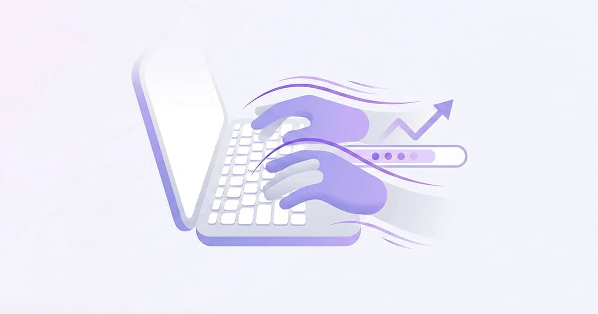 Concept illustration of high-speed typing with motion lines, representing techniques to improve WPM